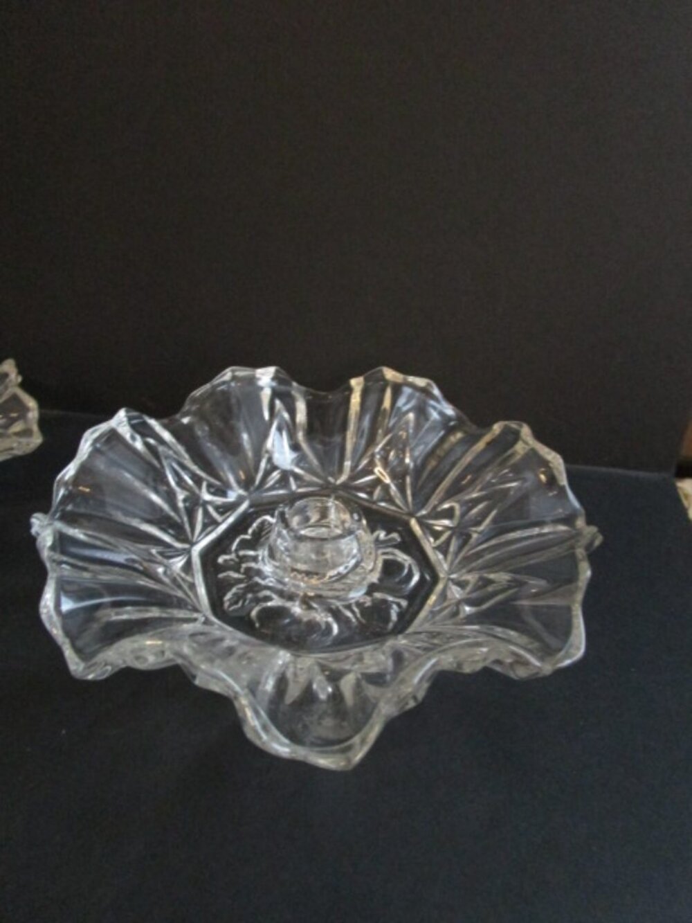 Pair Of Vtg Federal Glass Co. Clear Glass Candle Holders
